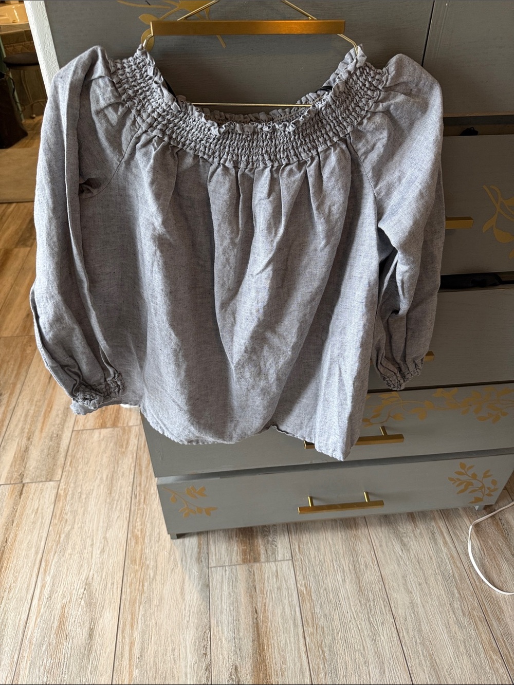 rag & bone Heather Gray Smocked Off-Shoulder Blouse